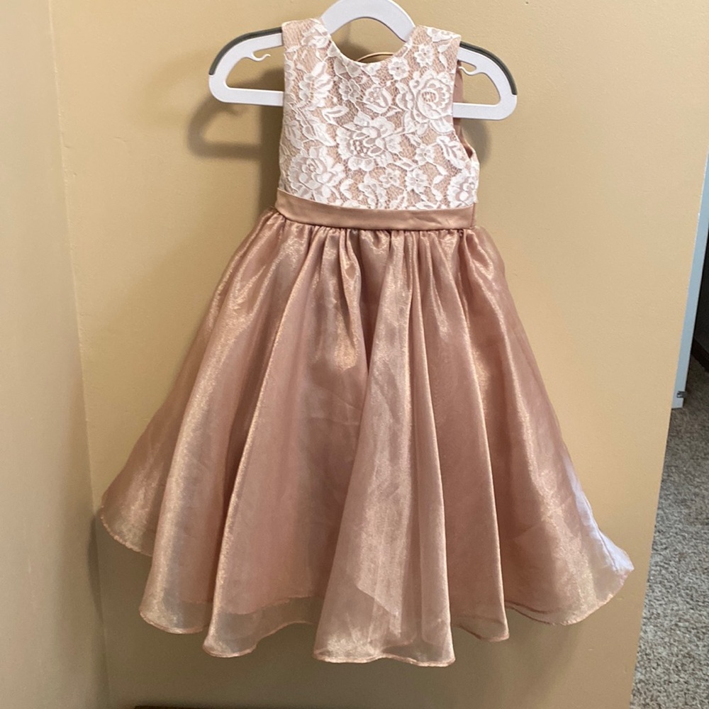 Rose gold toddler formal dress.